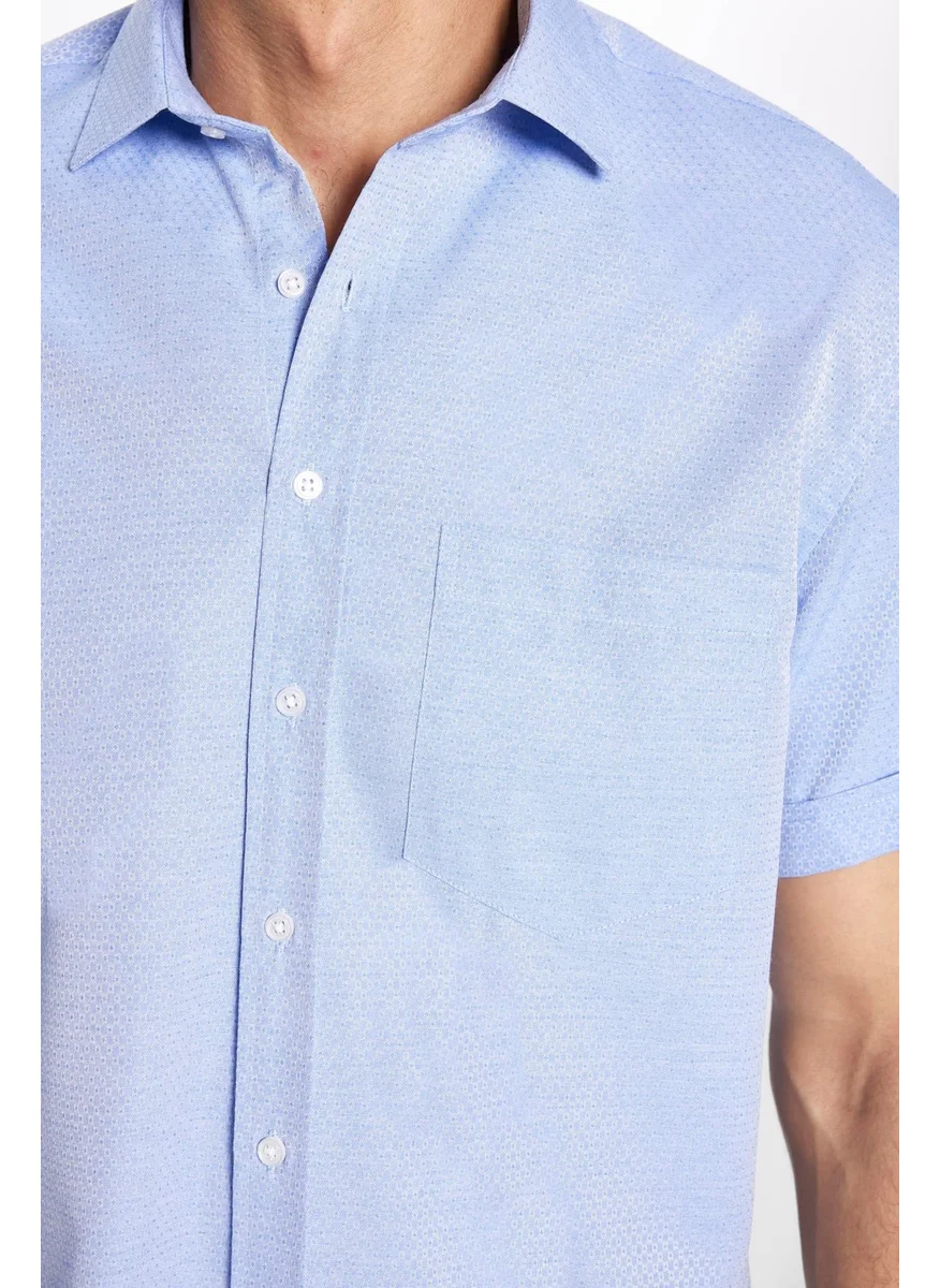 تودورس Classic Fit Short Sleeve Tie Holder Cotton Dobby Blue Summer Shirt