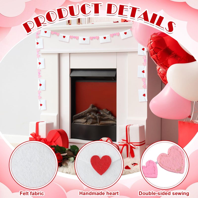 Hahafelt 6 ft Valentines Decorations Felt Love Garland Banner with Pink Heart Valentines Garland for Mantle Fireplace Anniversary Wedding Engagement Galentines Party Supplies - Image 4