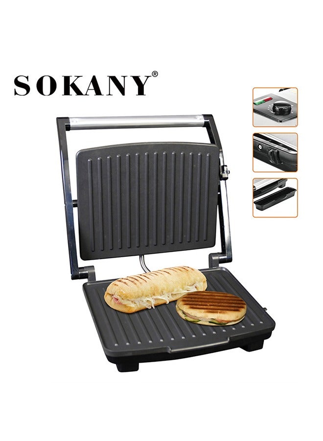سوكاني ماكينة كهربائية متعددة الوظائف لشواء شرائح اللحم، ماكينة صنع بانيني، ماكينة صنع الخبز، 2000 واط، KJ-202، أسود - Image 1
