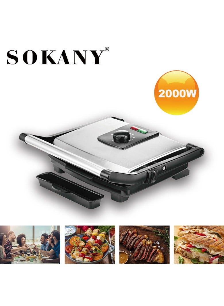 سوكاني ماكينة كهربائية متعددة الوظائف لشواء شرائح اللحم، ماكينة صنع بانيني، ماكينة صنع الخبز، 2000 واط، KJ-202، أسود - Image 2
