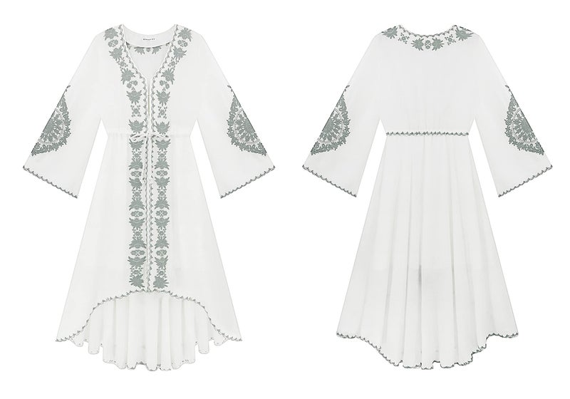 R.Vivimos Womens V Neck Bell Sleeve Vintage Floral Embroidered High Low Long Dresses Large White - Image 5