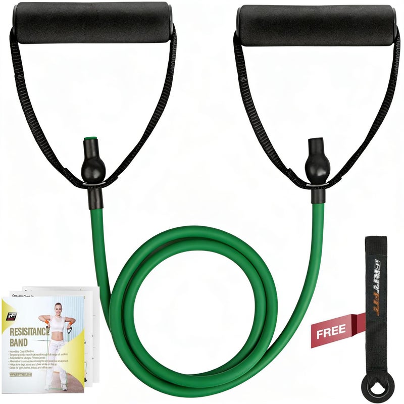 RitFit Single Resistance Exercise Band with Comfortable Handles - Ideal for Physical Therapy, Strength Training, Muscle Toning - Foam Padding Door Anchor and Starter Guide Included (Green(5-10lbs)) - Image 1