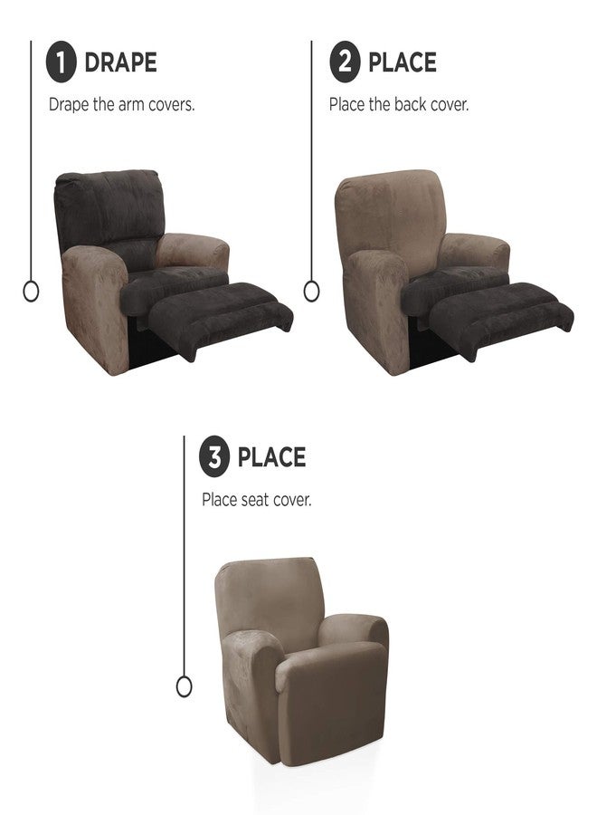 زينا هوم زينة هوم، غطاء أثاث بلون الشوكولاتة: غطاء كرسي استرخاء من القطيفة المطاطية مكون من 4 قطع، بني - Image 5