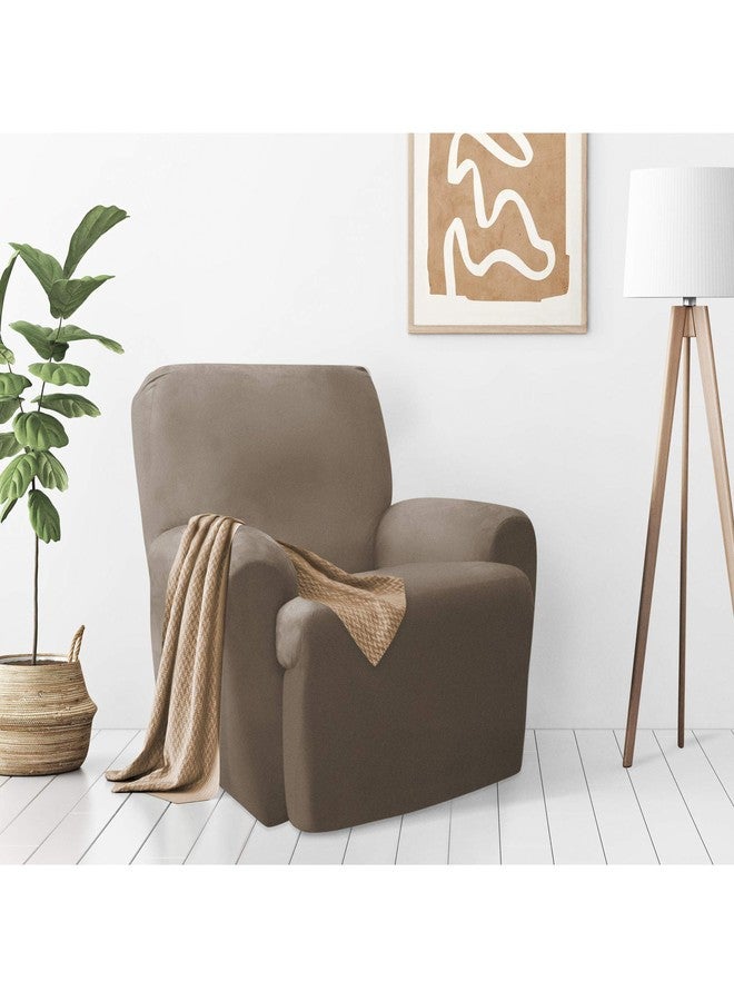 زينا هوم زينة هوم، غطاء أثاث بلون الشوكولاتة: غطاء كرسي استرخاء من القطيفة المطاطية مكون من 4 قطع، بني - Image 1