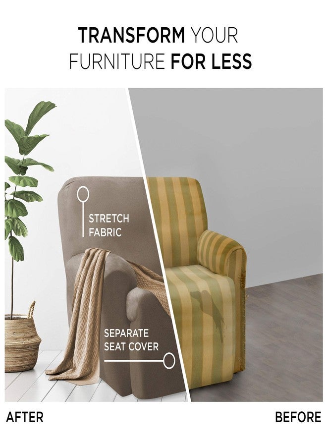 زينا هوم زينة هوم، غطاء أثاث بلون الشوكولاتة: غطاء كرسي استرخاء من القطيفة المطاطية مكون من 4 قطع، بني - Image 2