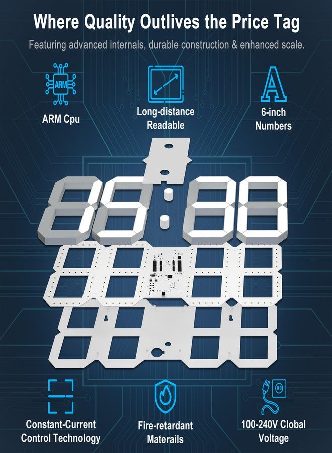 شكوسدا ساعة حائط رقمية ثلاثية الأبعاد من CHKOSDA مقاس 17 بوصة مع جهاز تحكم عن بعد، ساعة LED بإضاءة قابلة للتعديل، مؤقت، عرض الوقت والتاريخ ودرجة الحرارة بنظام 12/24 ساعة، مناسبة لغرفة المعيشة/المكتب/المطعم - Image 4