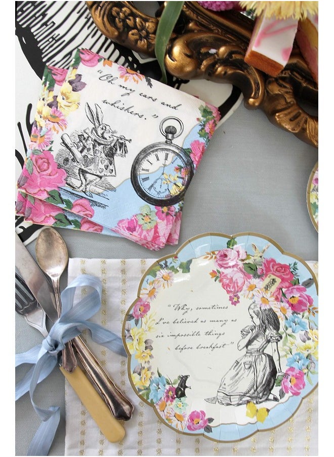 Talking Tables Talking Tables Pack of 24 Alice in Wonderland Themed Disposable Paper Plates | Supplies for Mad Hatter Tea Party, Birthday, Baby Shower, Mother's Day,Pink, 7"  - Image 4