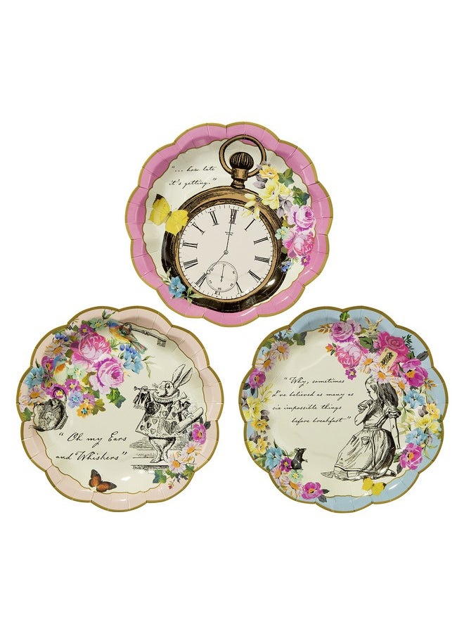 Talking Tables Talking Tables Pack of 24 Alice in Wonderland Themed Disposable Paper Plates | Supplies for Mad Hatter Tea Party, Birthday, Baby Shower, Mother's Day,Pink, 7"  - Image 2