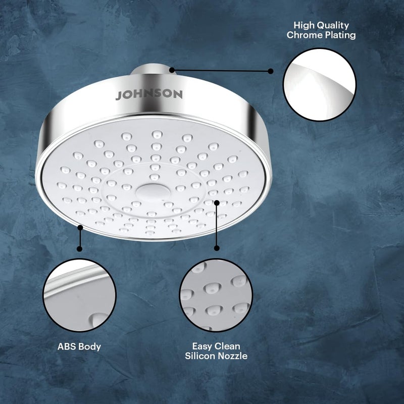 Johnson Bathrooms Johnson Pacific Overhead Shower with Shower Arm ABS Rain Flow Rotating 58mm long 102mm wide rounded shower head with 129mm long shower arm 1Year Warranty S0113CAMZ Chrome - Image 3