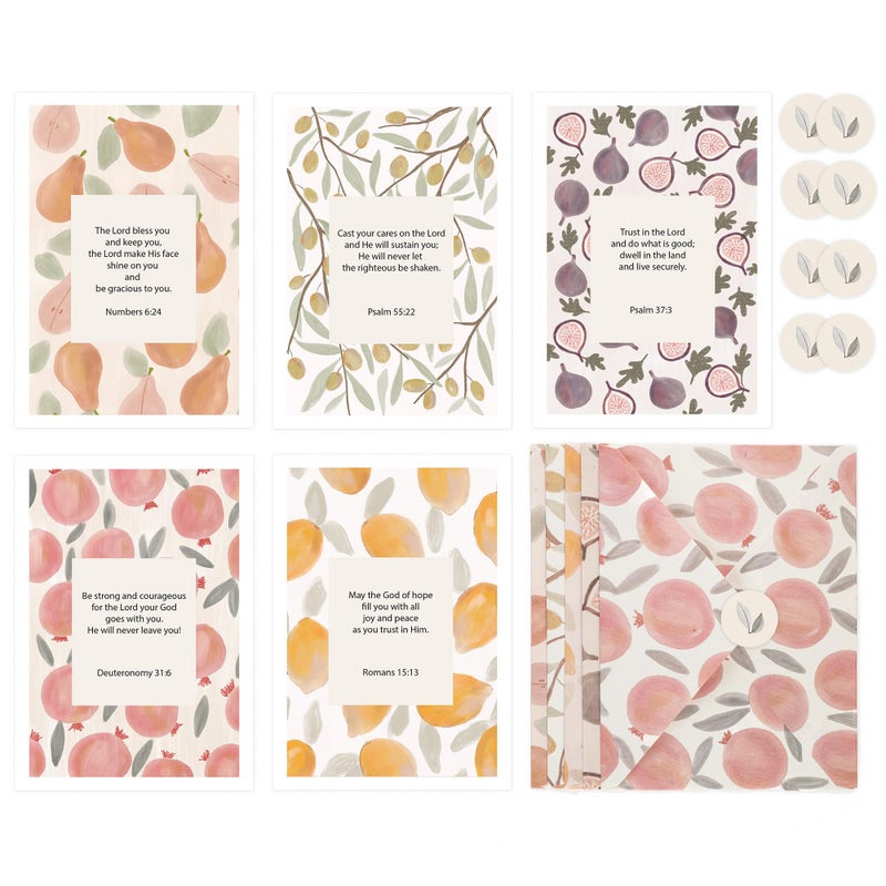 DIVERSEBEE 20 Inspirational Christian Greeting Cards of Encouragement with Envelopes and Stickers, Motivational Religious Bible Verse Scripture Note Cards Assortment (Fruit) - 4x6 Inches - Image 1
