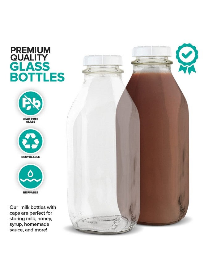 Stock Your Home 32-Oz Glass Milk Bottles with 8 White Caps (4 pack) - Food Grade Milk Jars with Lids - Dishwasher Safe - Bottles for Milk, Buttermilk, Honey, Maple Syrup, Jam, Barbecue Sauce- Stock Your Home - Image 3