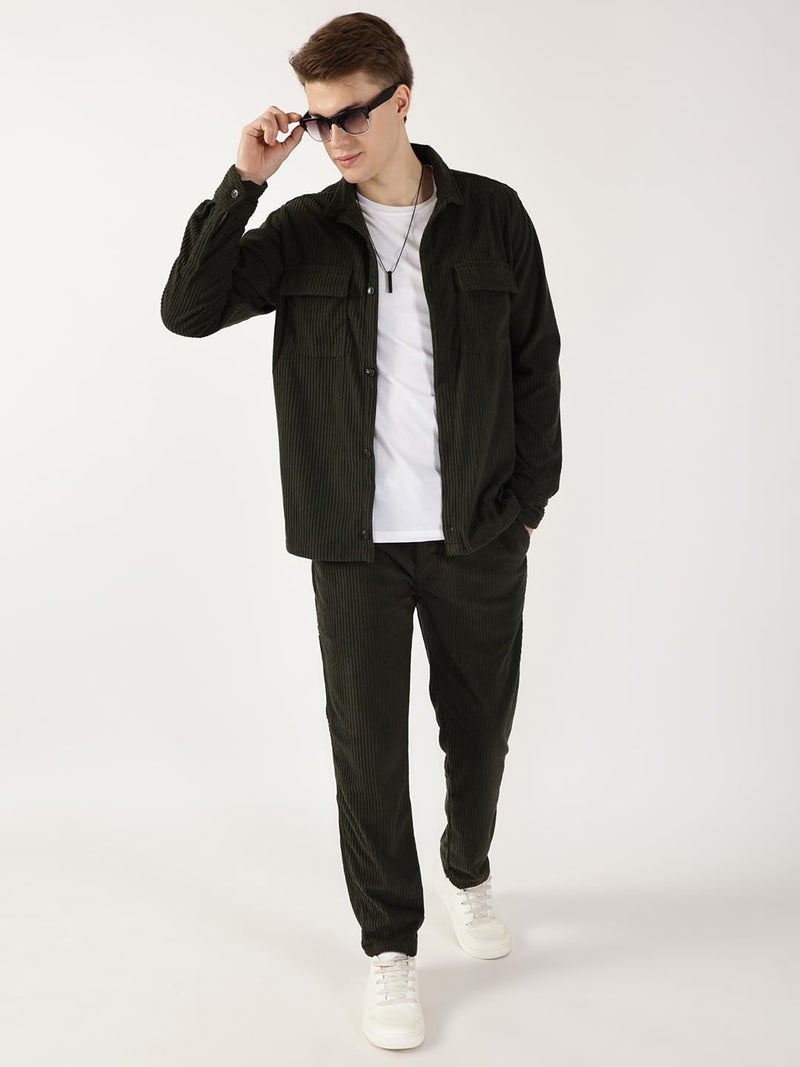 Thomas Scott Men Oversized Double Pocket Premium Corduroy Casual Shirt (TS1671_Olive, L) - Image 5