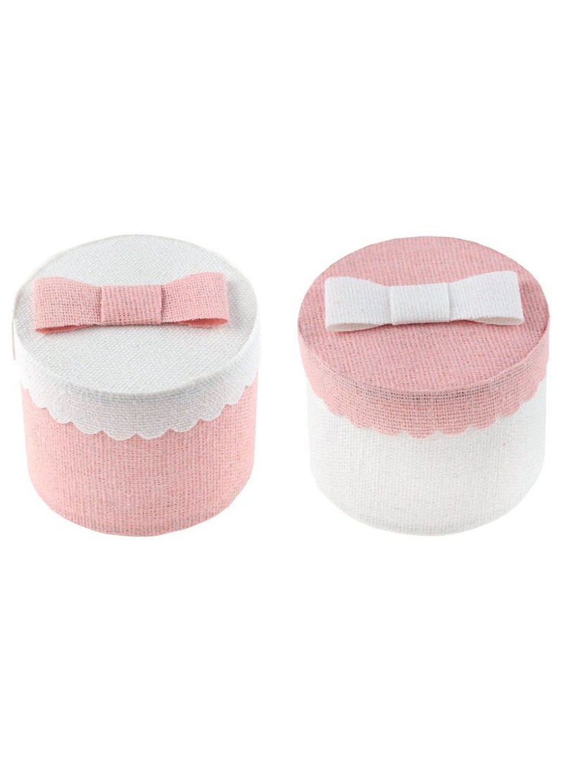 صناديق هدايا دائرية بيضاء وردية من البوليستر والقطن 6 سم عبوة من 4 قطع