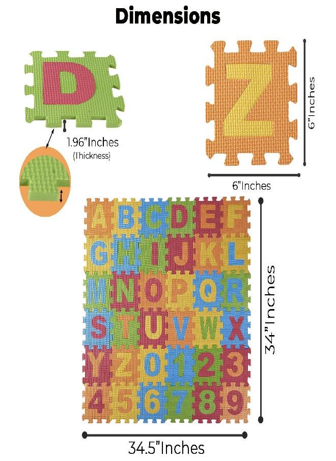 Dimple DIMPLE Kids Foam Play Mat (72 Pieces Total) 6.25 x 6.25 Inches Interlocking Alphabet and Numbers Floor Puzzle Colorful EVA Tiles Girls, Boys Soft, Reusable, Easy to Clean (2 Pack of 36)  - Image 2