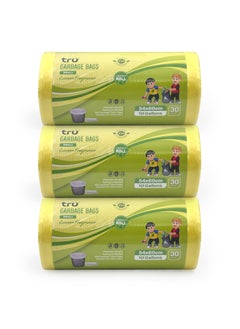 Tru Lemon Scented Garbage Bags Compact Roll 54x60cm 10 Gallon ( 30pc x 3 Rolls ) 90 bags  - Image 1