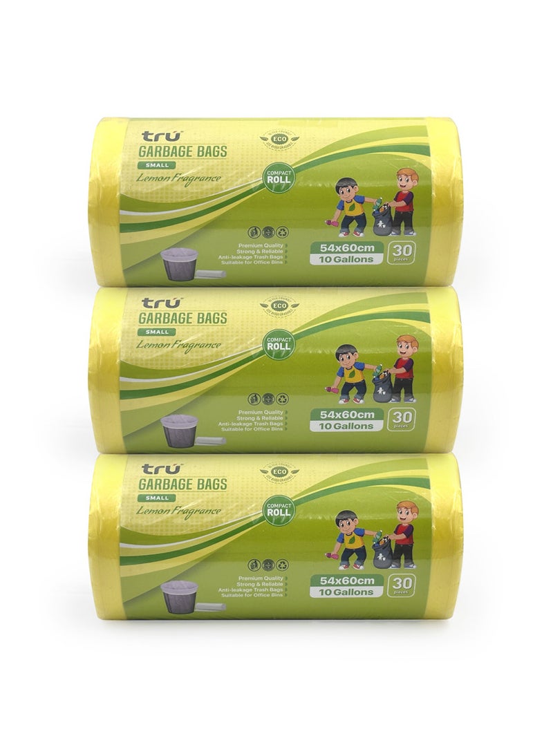 Lemon Scented Garbage Bags Compact Roll 54x60cm 10 Gallon ( 30pc x 3 Rolls ) 90 bags