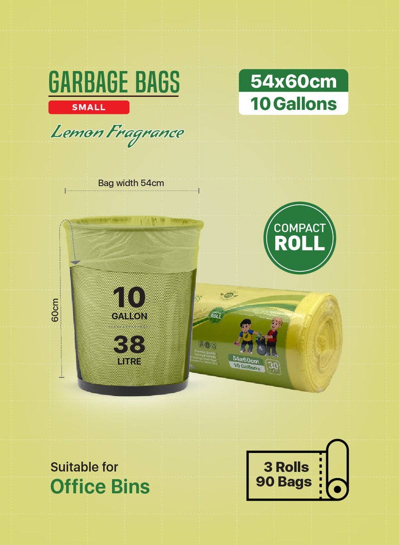 Lemon Scented Garbage Bags Compact Roll 54x60cm 10 Gallon ( 30pc x 3 Rolls ) 90 bags