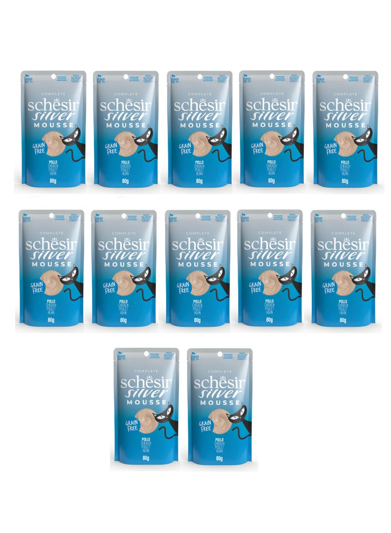 شيسر 12 قطعة من موس القطط الفضي مع طعام رطب للقطط بالدجاج 80 جرام - Image 1