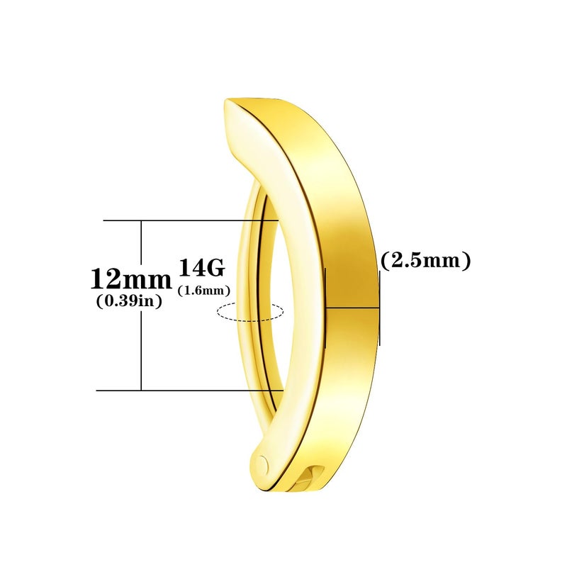 VOJO 14G G23 Titanium Clicker Belly Button Ring,10/12mm Reverse Curved Hoop Navel Barbell Piercing Jewelry (Gold,14G 12mm) - Image 5