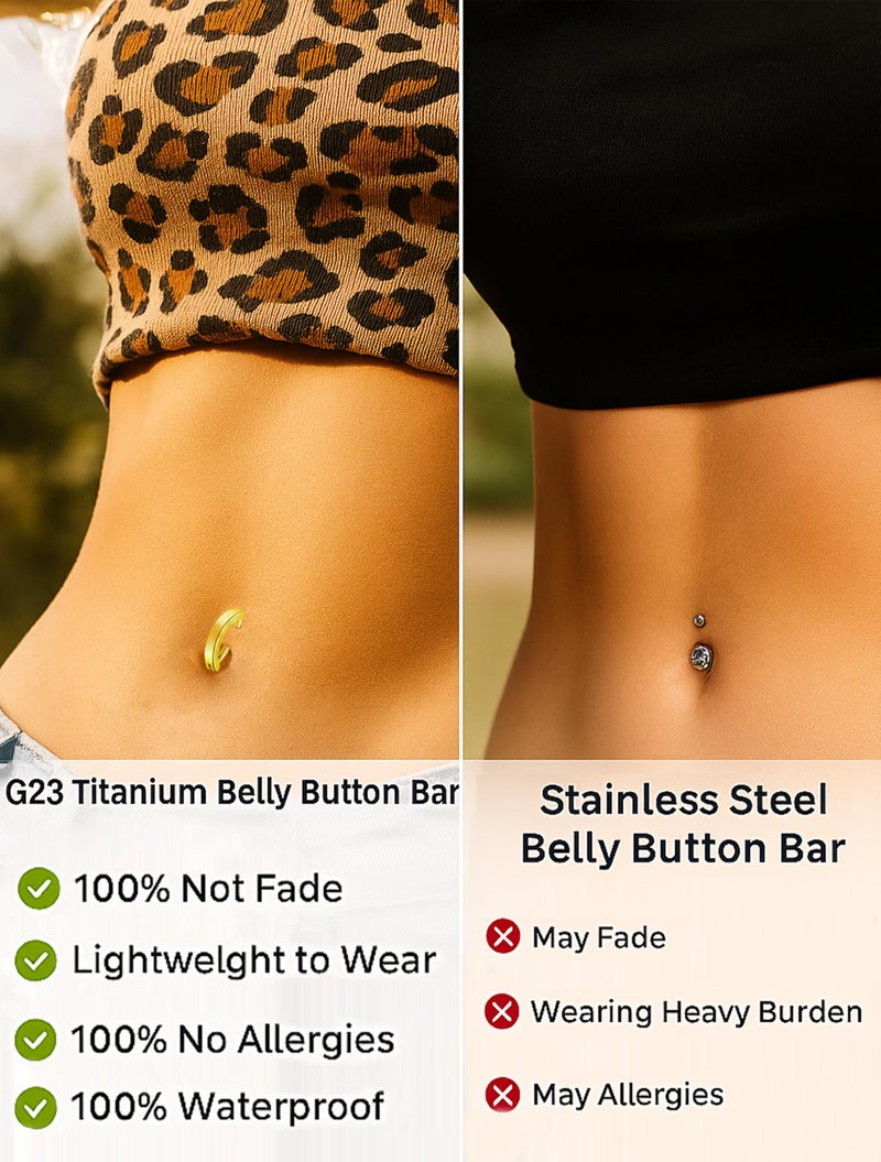 VOJO 14G G23 Titanium Clicker Belly Button Ring,10/12mm Reverse Curved Hoop Navel Barbell Piercing Jewelry (Gold,14G 12mm) - Image 4