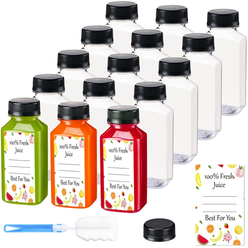 BOOMIBOO Juice Bottles with Caps15Pcs 8oz, Plastic Bottles with Caps, Clear Reusable Water Bottle, Juice Containers - with 15Pcs Labels & Bottle Brush - Image 1