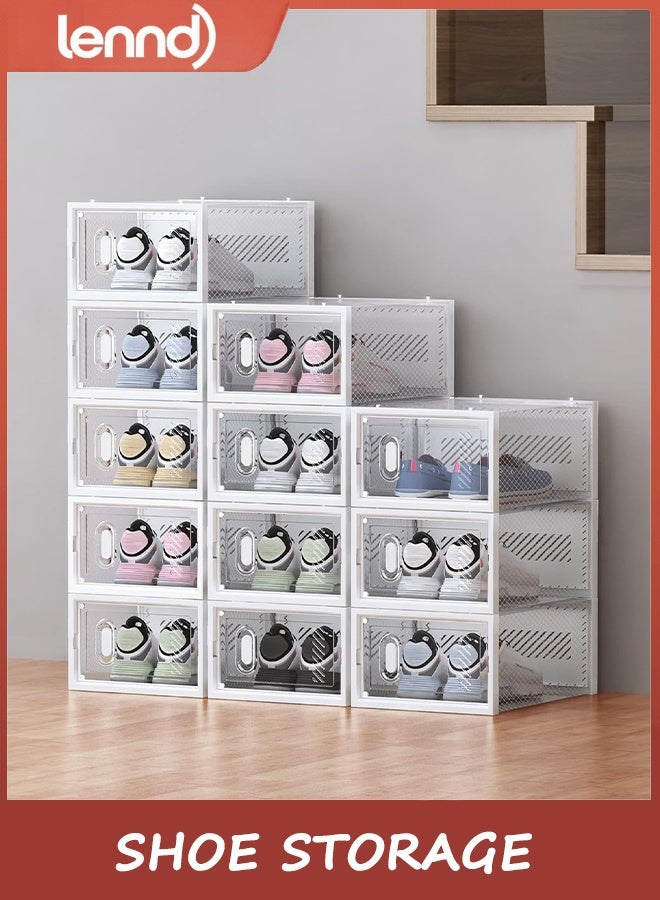لينند تخزين الأحذية، 12 قطعة من منظم الأحذية للخزانة، صناديق أحذية بلاستيكية شفافة قابلة للتكديس مع أغطية - Image 2