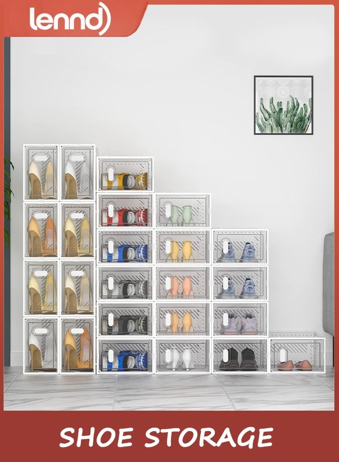 لينند تخزين الأحذية، 12 قطعة من منظم الأحذية للخزانة، صناديق أحذية بلاستيكية شفافة قابلة للتكديس مع أغطية - Image 3