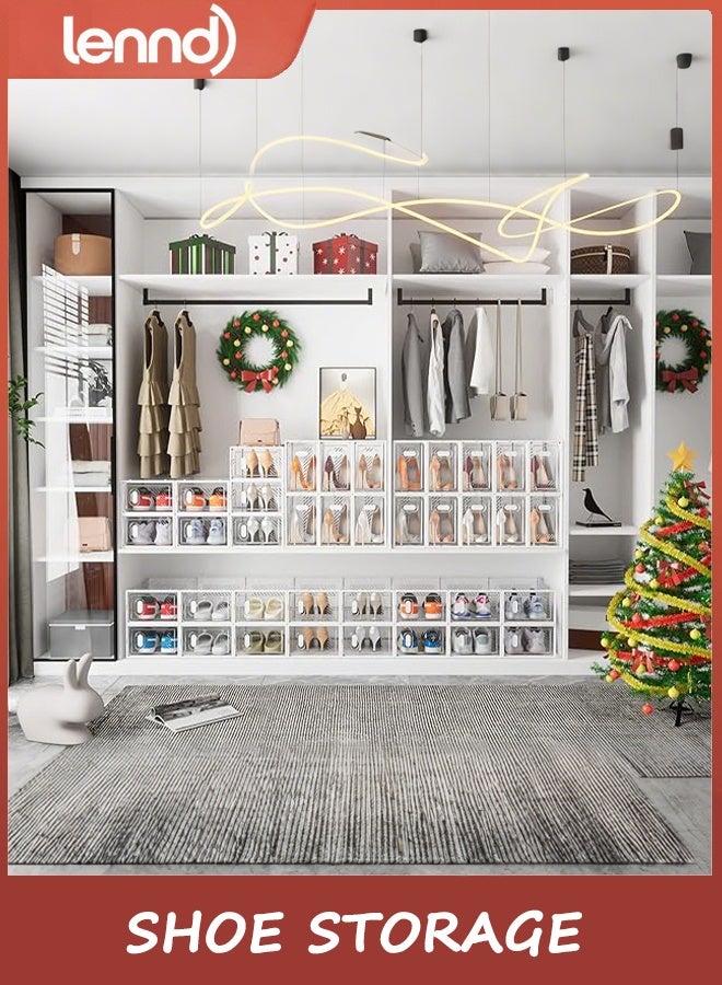 لينند تخزين الأحذية، 12 قطعة من منظم الأحذية للخزانة، صناديق أحذية بلاستيكية شفافة قابلة للتكديس مع أغطية - Image 4