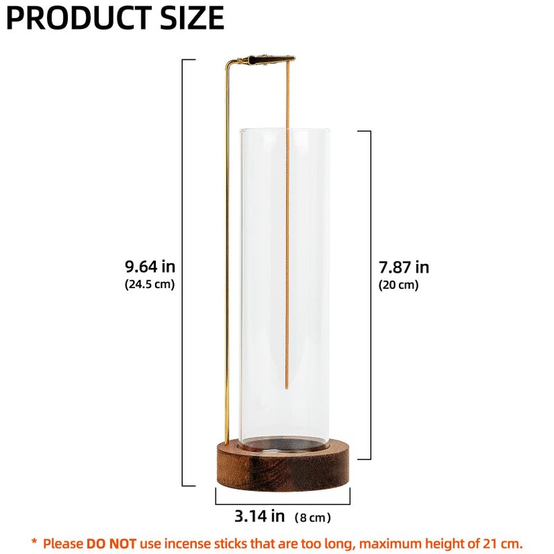 GARMOLY Incense Holder for Sticks, Anti-Ash Flying Incense Burner with 30 Incense Sticks, Detachable Glass Ash Catcher (Wood, Brown) - Image 2
