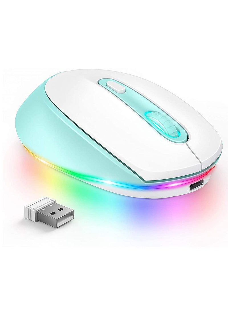 Wireless Mouse, Portable Rechargeable Light Up Mouse, Comfortable Grip Ultra Quiet Mouse, Small Cordless Gaming Mouse With LED Rainbow Lights For Computer Laptop, (1pc, White Blue) - Image 1
