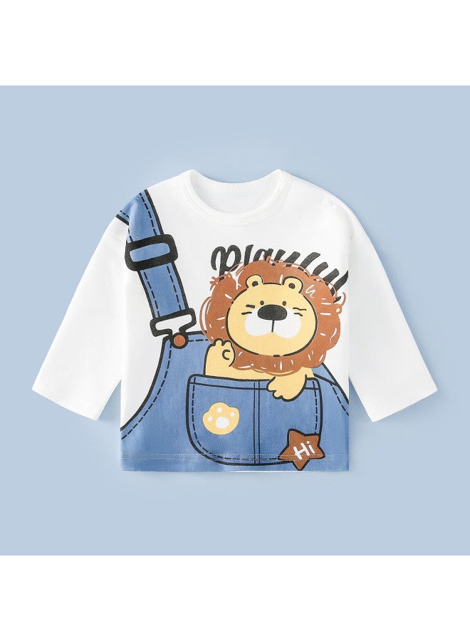 Duoxiluk Newborn Baby Clothes Spring And Autumn Style For Young Children Long-sleeve T-shirt Top With Strap Little Lion And Mole Regular Size 90