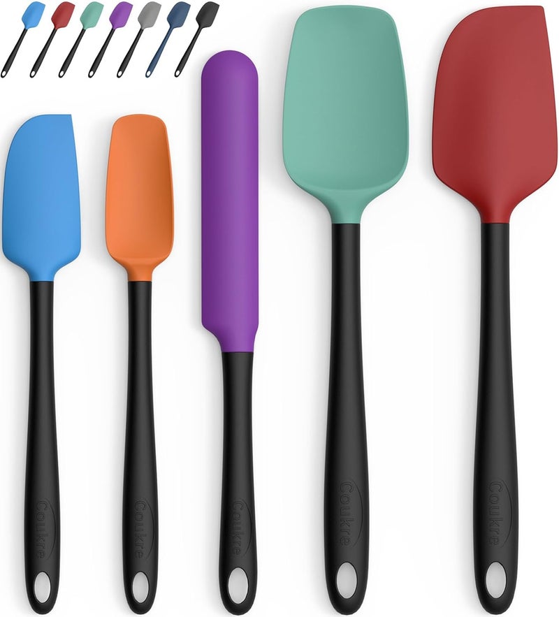 Coukre Silicone Spatula Set of 5,High Temperature Resistant, Food Grade Silicone, Dishwasher Safe, for Baking, Cooking (Colorful B Black) - Image 1