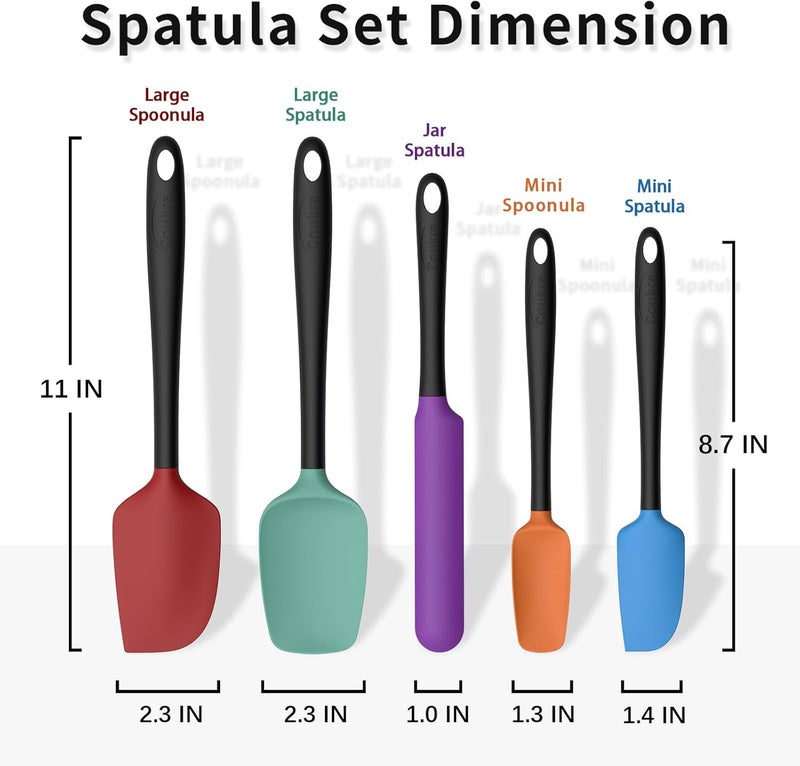 Coukre Silicone Spatula Set of 5,High Temperature Resistant, Food Grade Silicone, Dishwasher Safe, for Baking, Cooking (Colorful B Black) - Image 2