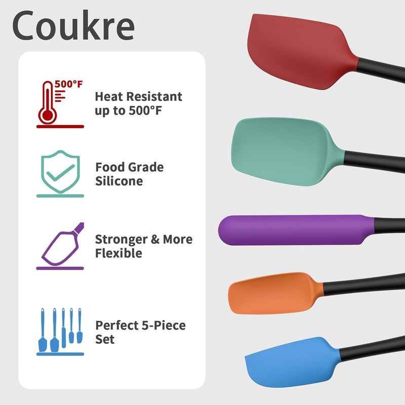 Coukre Silicone Spatula Set of 5,High Temperature Resistant, Food Grade Silicone, Dishwasher Safe, for Baking, Cooking (Colorful B Black) - Image 3
