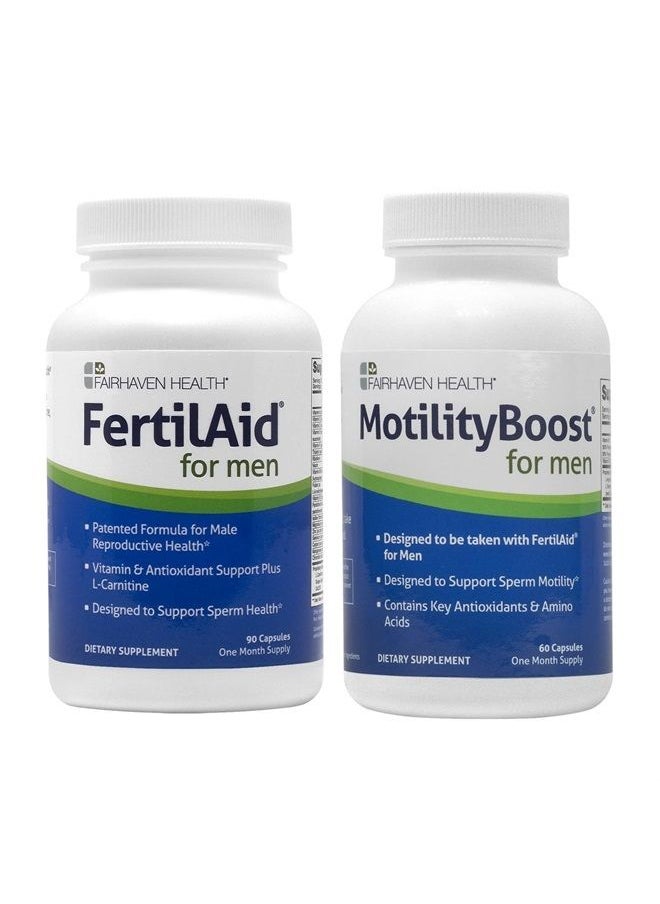 FertilAid for Men and MotilityBoost Combo, Prenatal Vitamins and Male Fertility Supplement to Support Count and Motility with L-Carnitine, CoQ10, Zinc and More, 150 Capsules, 1 Month Supply