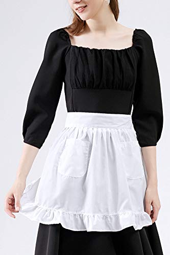 LilMents Twin Pack Retro Kitchen Ruffles Waist Apron with Pockets (White) - Image 5