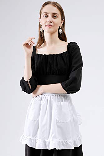 LilMents Twin Pack Retro Kitchen Ruffles Waist Apron with Pockets (White) - Image 4