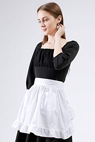 LilMents Twin Pack Retro Kitchen Ruffles Waist Apron with Pockets (White) - Image 3
