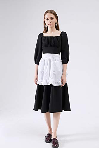 LilMents Twin Pack Retro Kitchen Ruffles Waist Apron with Pockets (White) - Image 2