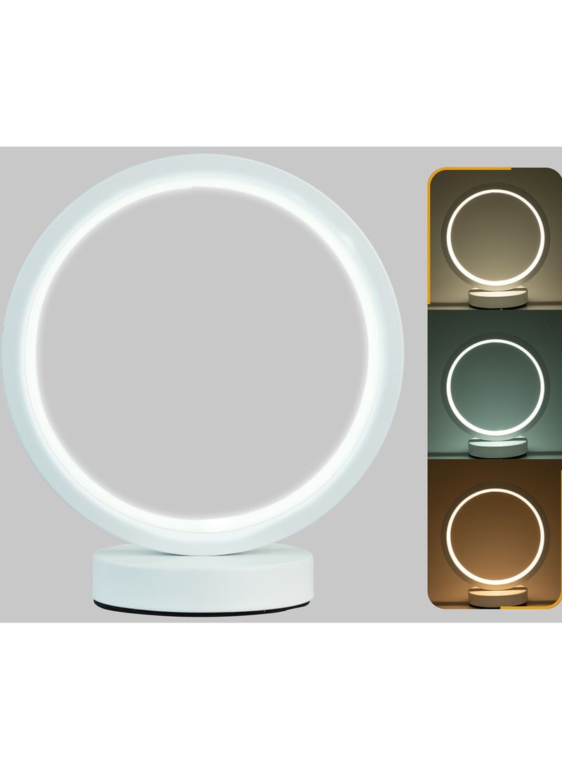 Generic Instagrammable Ring Table Lamp - 3 Color Dimmable LED, Modern Silicone Light for Bedroom Decor, Anti-Rust Metal Base, Arab Home Office Lighting (Matte White)  - Image 1