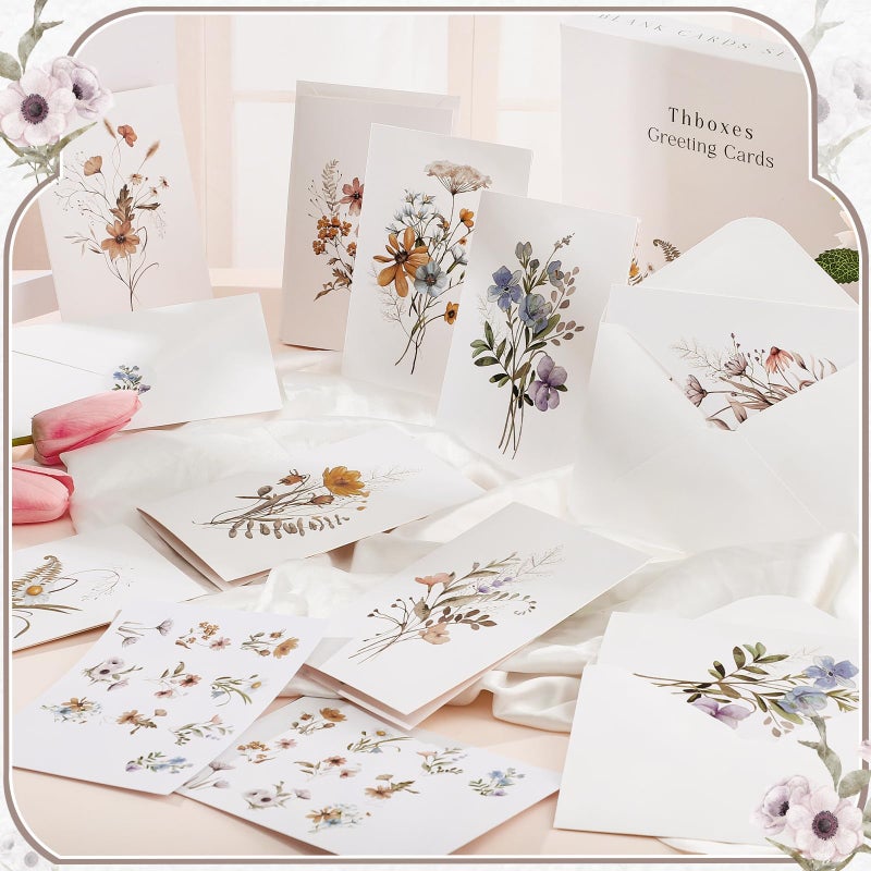 Thboxes Blank Cards and Envelopes, 40 Pack Blank Note Cards 4x6 in Elegant Floral Greeting Card with Sealing Stickers, Note Card Stationary Set for Birthday, Wedding, Easter All Occasions (10 Designs) - Image 3