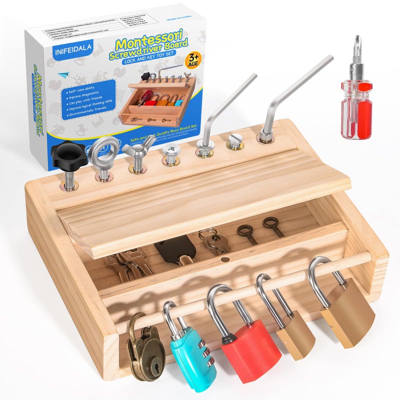 INIFEIDALA Montessori Screwdriver Board SetLock and Key ToyMontessori Busy Board Toys for 3 4 5 Year OldKids Tool SetPreschool Learning Sensory  Fine Motor Skills  STEM Toys - Image 2