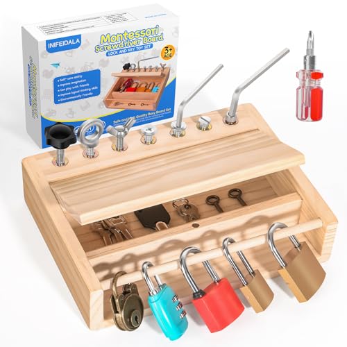 INIFEIDALA Montessori Screwdriver Board SetLock and Key ToyMontessori Busy Board Toys for 3 4 5 Year OldKids Tool SetPreschool Learning Sensory  Fine Motor Skills  STEM Toys - Image 1