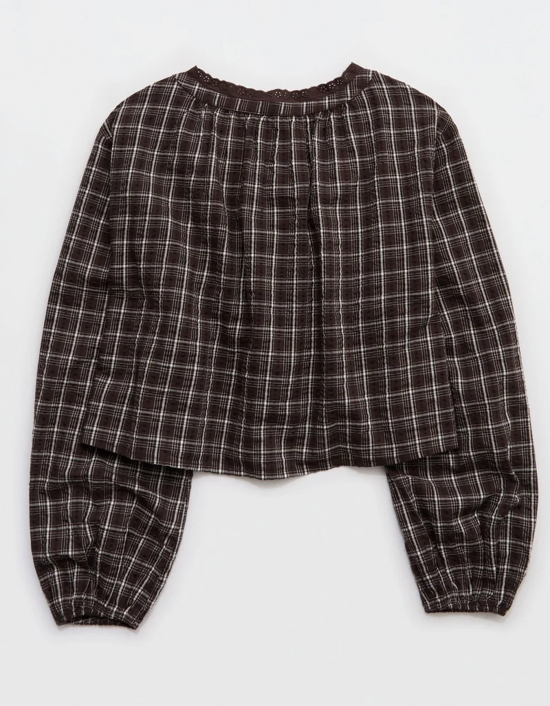 Aerie  Aerie Seersucker Long Sleeve Volume Tie Top for Women | Best Price UAE