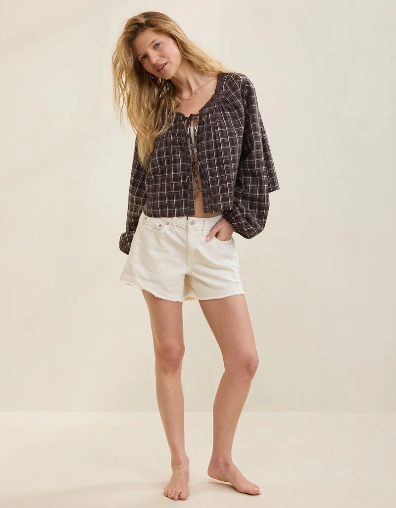 Aerie  Aerie Seersucker Long Sleeve Volume Tie Top for Women | Best Price UAE