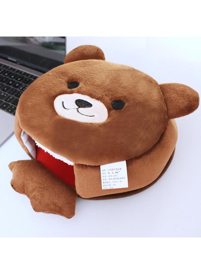 Computer Heated Hand Warmer Mouse Pad With Wrist Guard Thickeneded Cartoon Warm Winter Heating Mouse Cover Hand Warmer-Pattern:Teddy Bear - Image 1