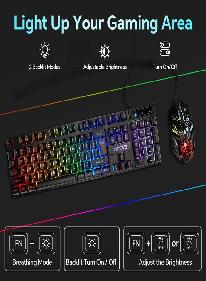 CHONCHOW Gaming Keyboard and Mouse Combo, Wired RGB Backlit, Mechanical Feel Anti-ghosting Keyboard 3200DPI Gaming Mouse, Plug & Play for Laptop PC PS4 Xbox Mac Game and Work - Image 3