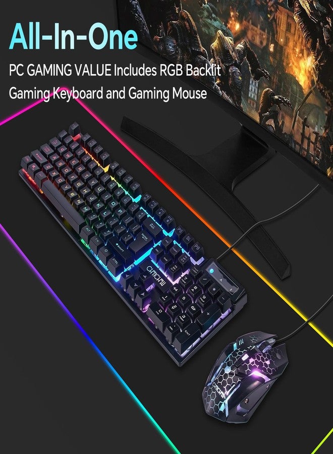 CHONCHOW Gaming Keyboard and Mouse Combo, Wired RGB Backlit, Mechanical Feel Anti-ghosting Keyboard 3200DPI Gaming Mouse, Plug & Play for Laptop PC PS4 Xbox Mac Game and Work - Image 2