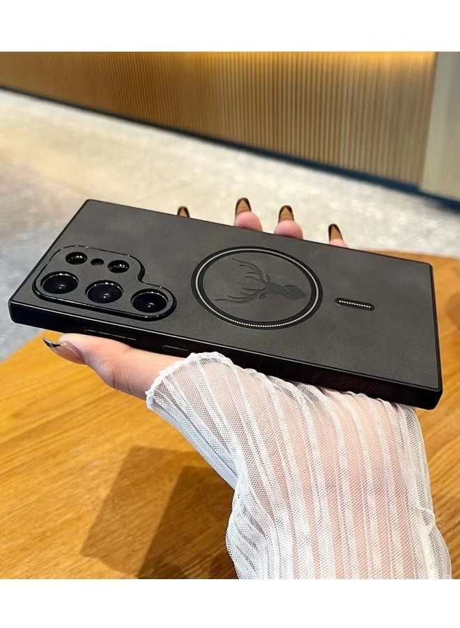 Nova future Lambskin Leather Elk Pattern Case For Samsung S24 Ultra Shockproof Magnetic For Magsafe Wireless Charge Cover Soft Faux Leather Phone Case,[Compatible with Mag-Safe] Premium Protective Cover (Grey) - Image 2