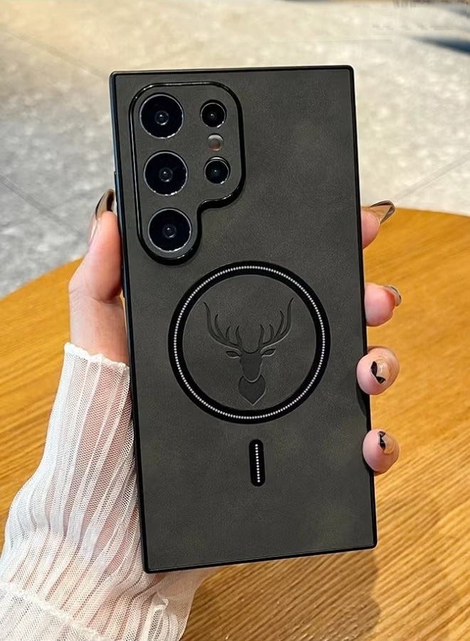 Nova future Lambskin Leather Elk Pattern Case For Samsung S24 Ultra Shockproof Magnetic For Magsafe Wireless Charge Cover Soft Faux Leather Phone Case,[Compatible with Mag-Safe] Premium Protective Cover (Grey) - Image 4